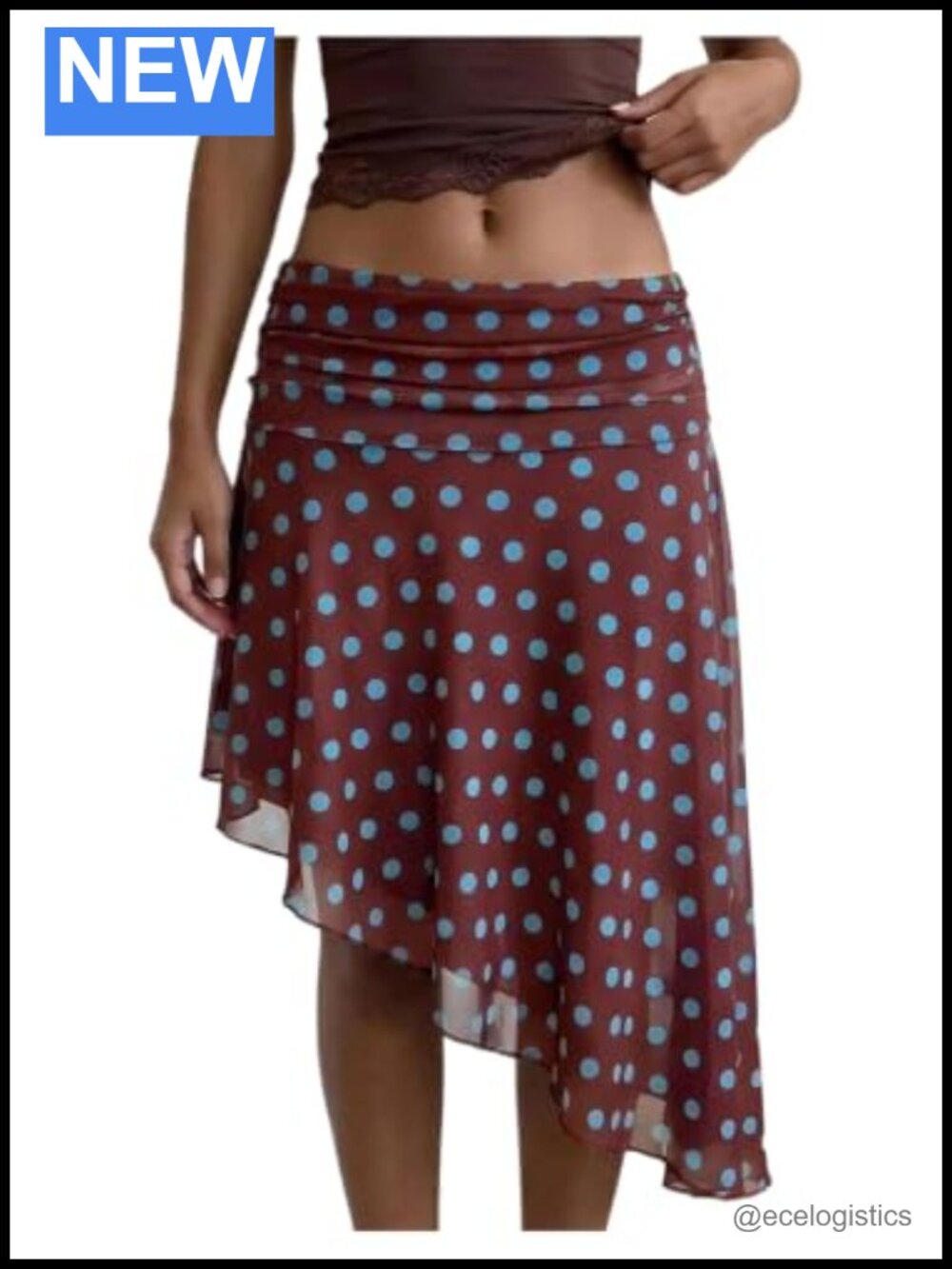 Milumia Polka Dot Asymmetrical Hem Midi Swing Skirt with Ruched Waistband, Low